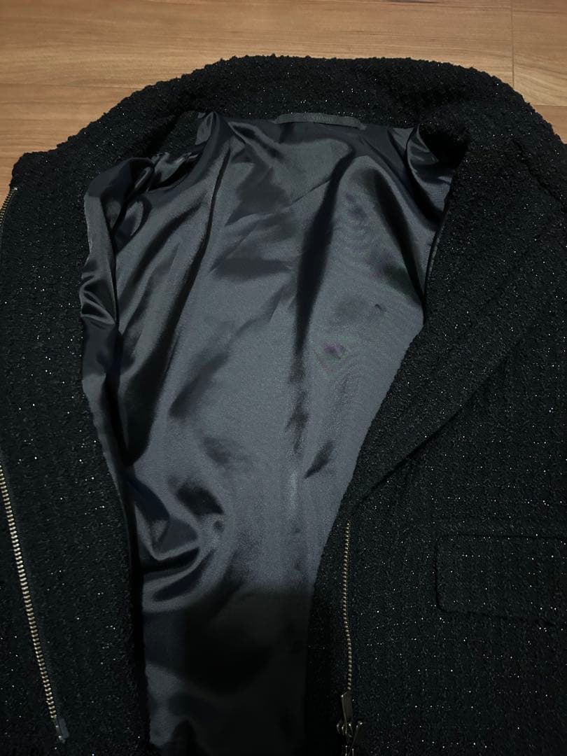 AP STUDIO ツイード黒ジップアップジャケット スタンドカラーブルゾン