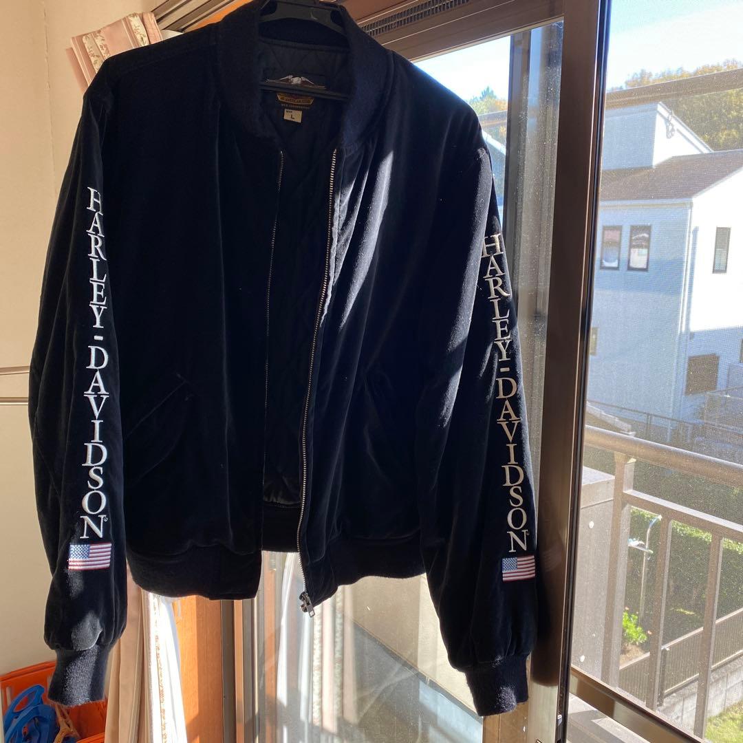 ハーレーダビットソン ベロアスカジャン希少L 黒 - メルカリ