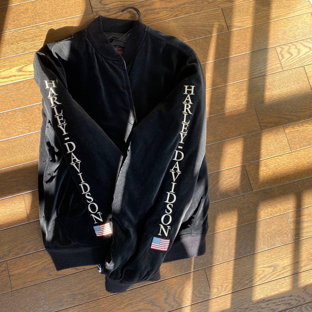 ハーレーダビットソン ベロアスカジャン希少L 黒 - メルカリ