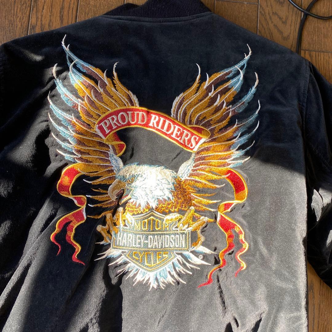 ハーレーダビットソン ベロアスカジャン希少L 黒 - メルカリ