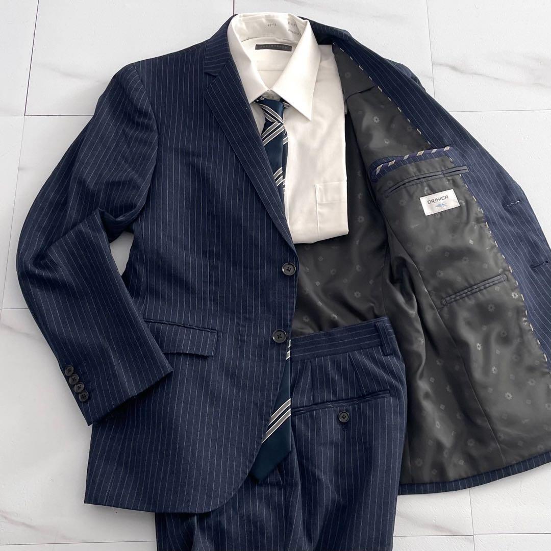 未使用級✨】オリヒカ スーツセットアップ ストレッチ ストライプ 紺