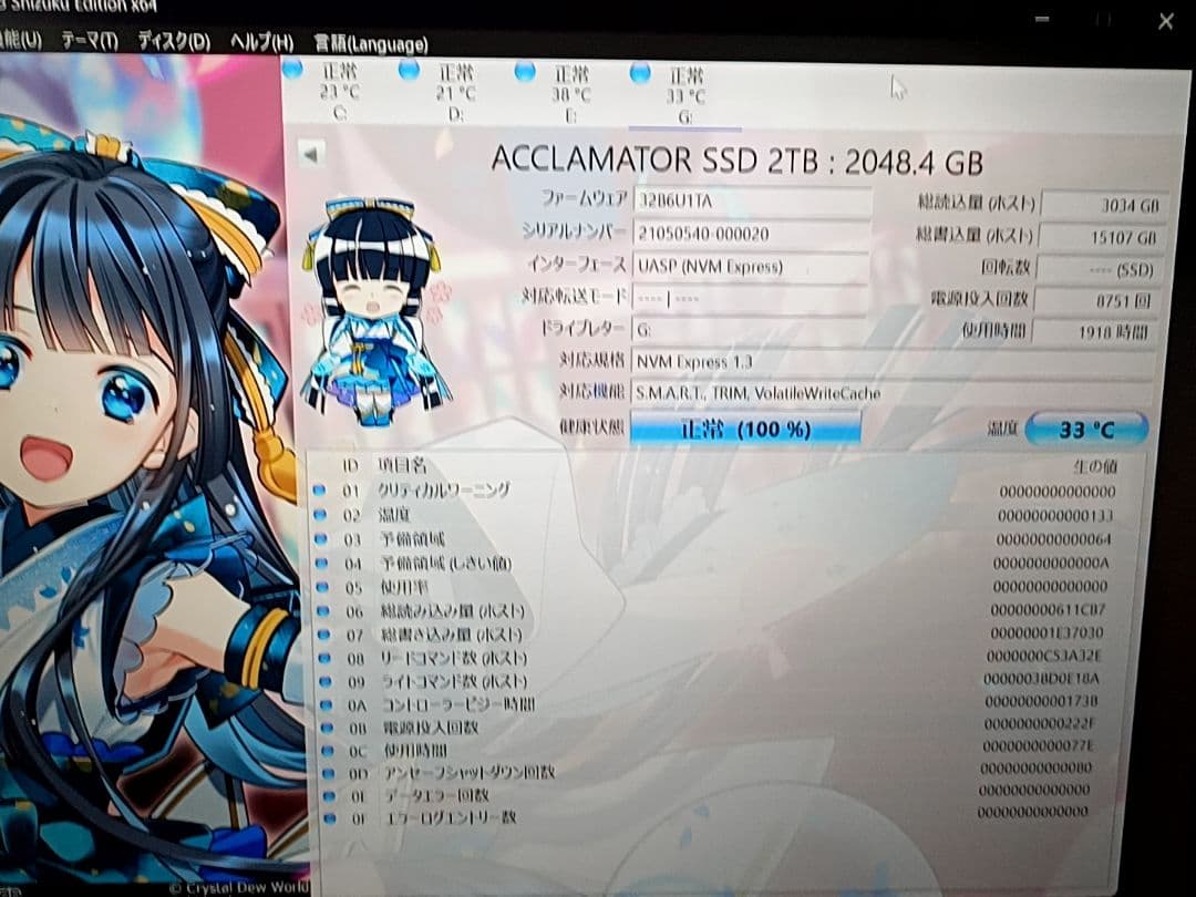 ACClamator M.2内蔵用SSD2TB NVMe PCIe Gen3.0