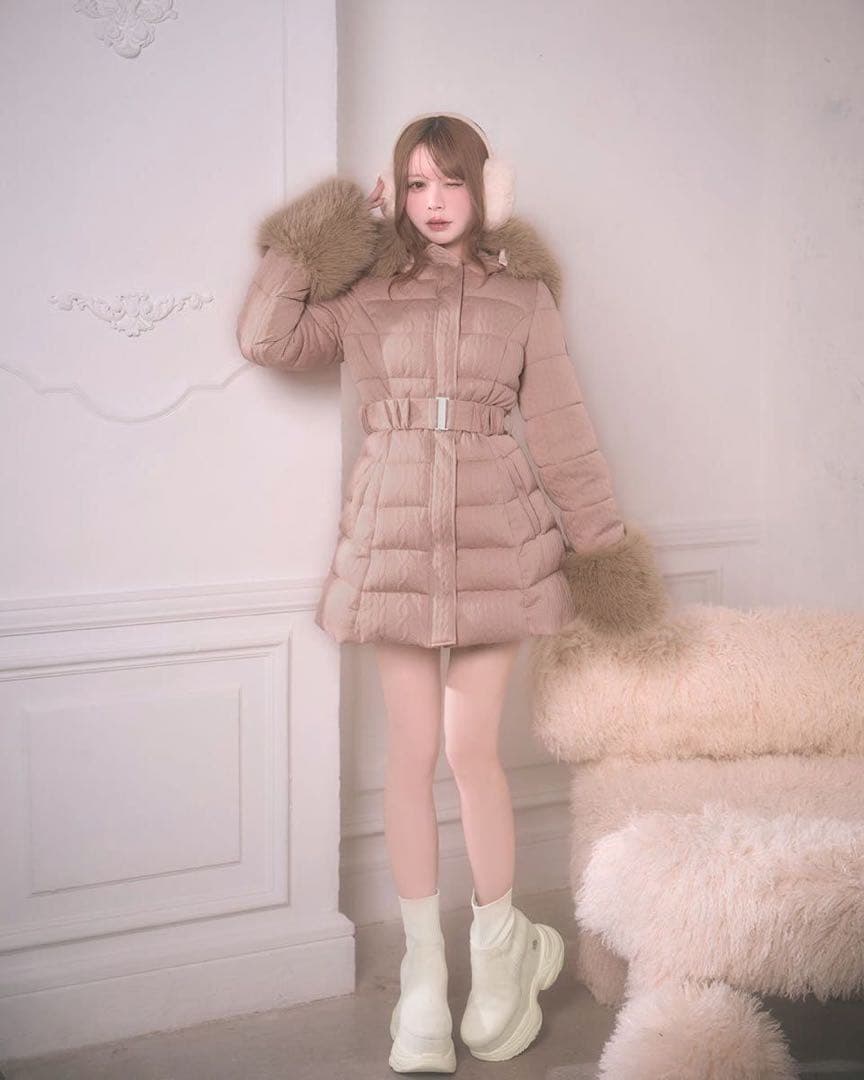 michellMacaron ミシェルマカロン ケーブル柄ベルトダウンコート