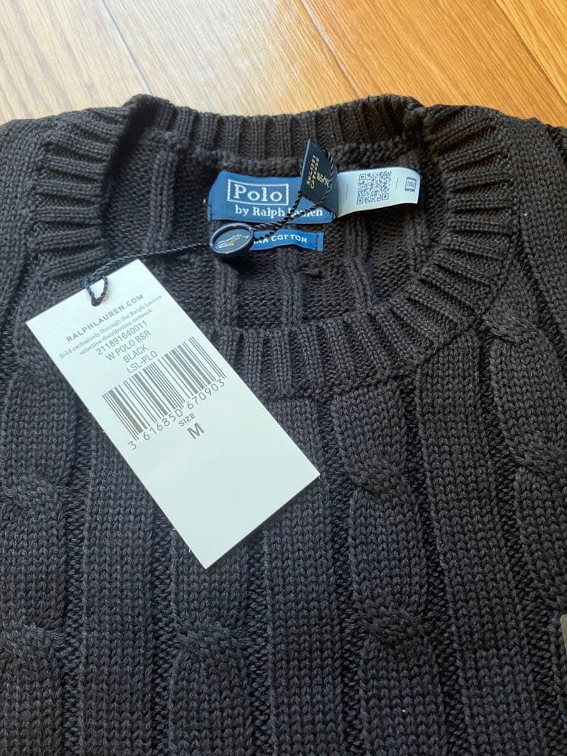 新品】ポロラルフローレン ケーブルニット ブラック M 紫ポニー