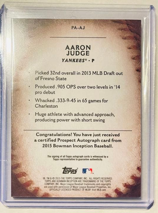 Aaron Judge auto 2015 直筆サイン Inception