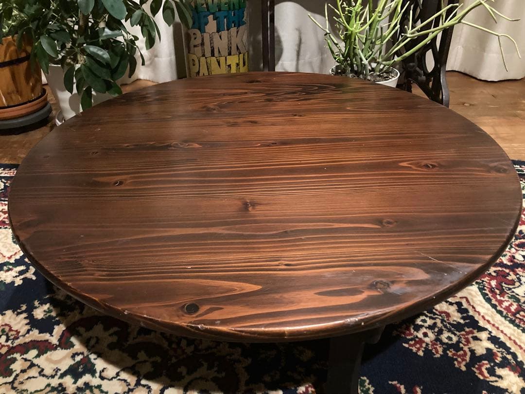 昭和レトロ 古い木製丸ローテーブル 折畳丸ちゃぶ台21直径740 - メルカリ