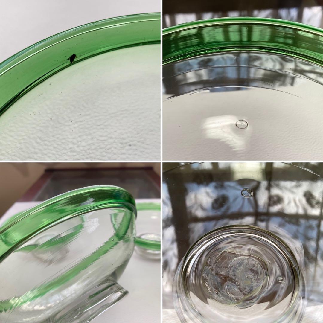 古いガラス鉢 かき氷 カップ ボウル 食器 花器 グリーン 3点 骨董