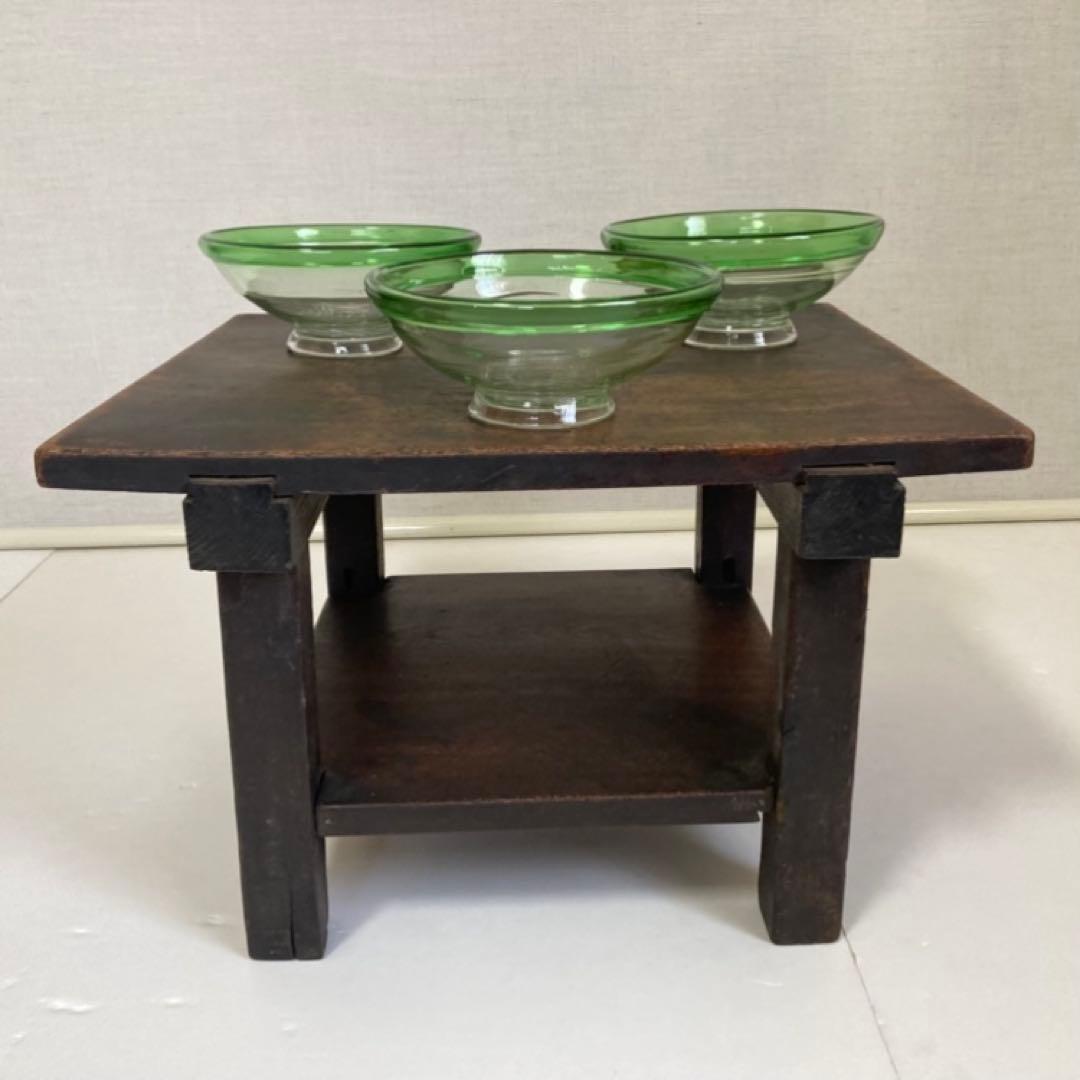 古いガラス鉢 かき氷 カップ ボウル 食器 花器 グリーン 3点 骨董