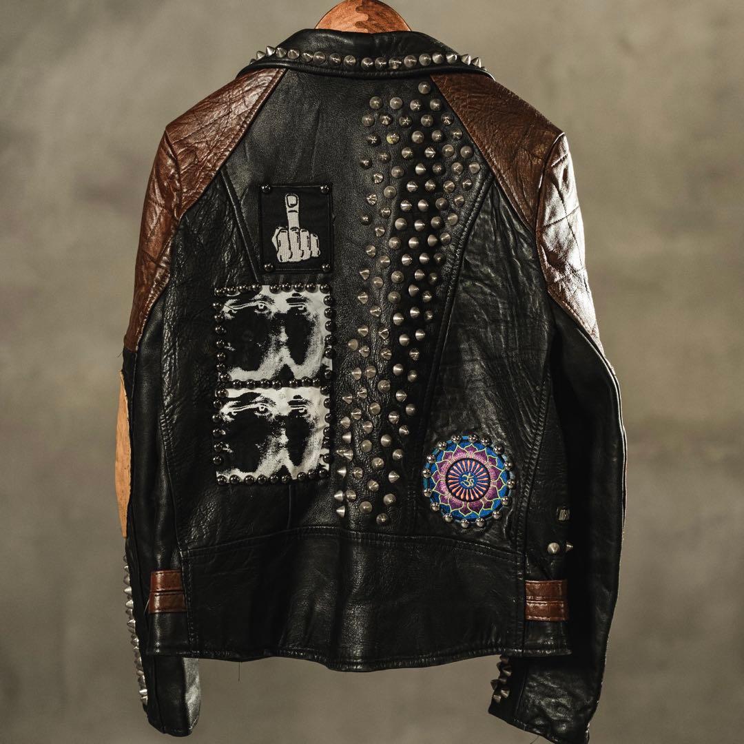 好シルエット vintage 鋲ジャン カスタムライダース 配色◎ 激渋