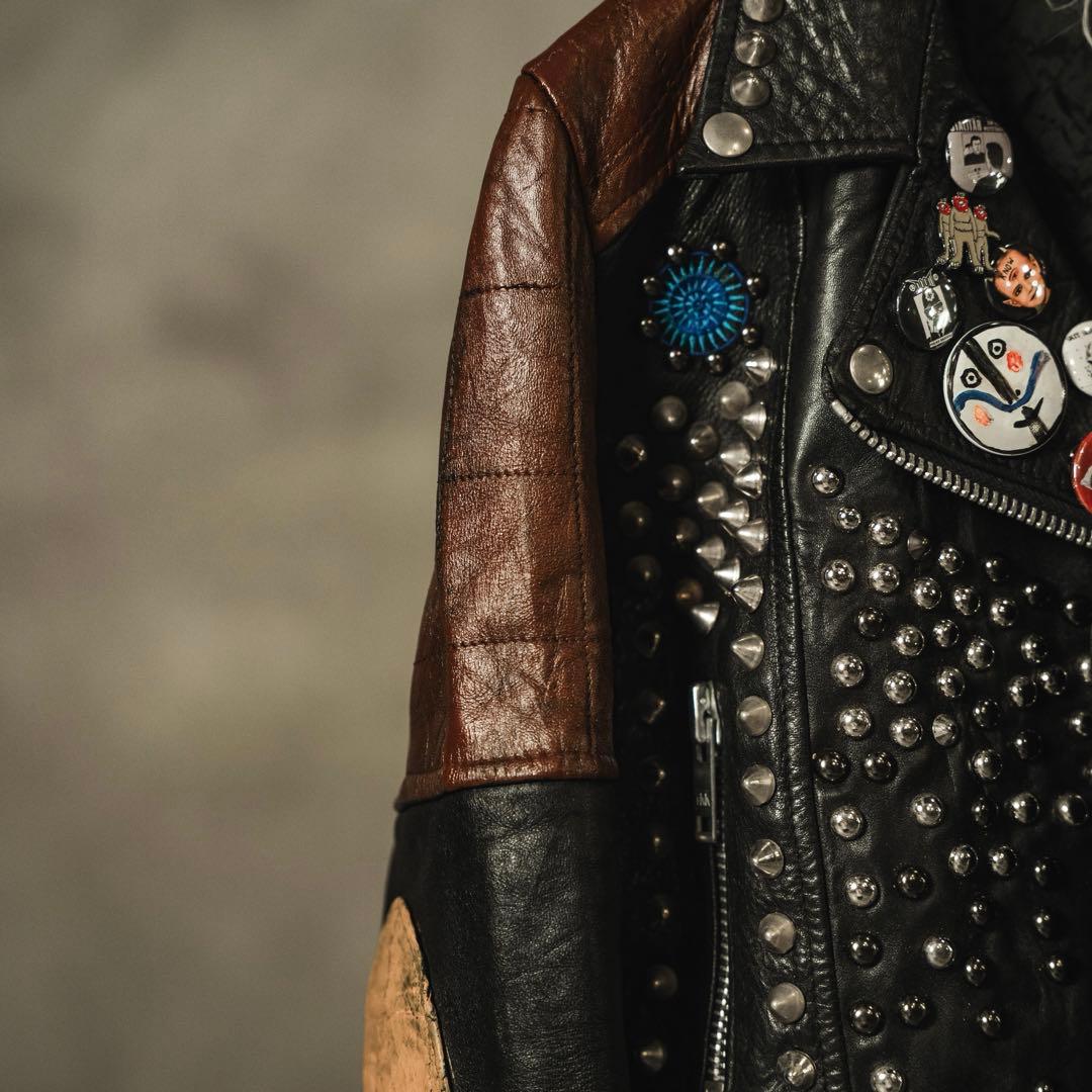 好シルエット vintage 鋲ジャン カスタムライダース 配色◎ 激渋