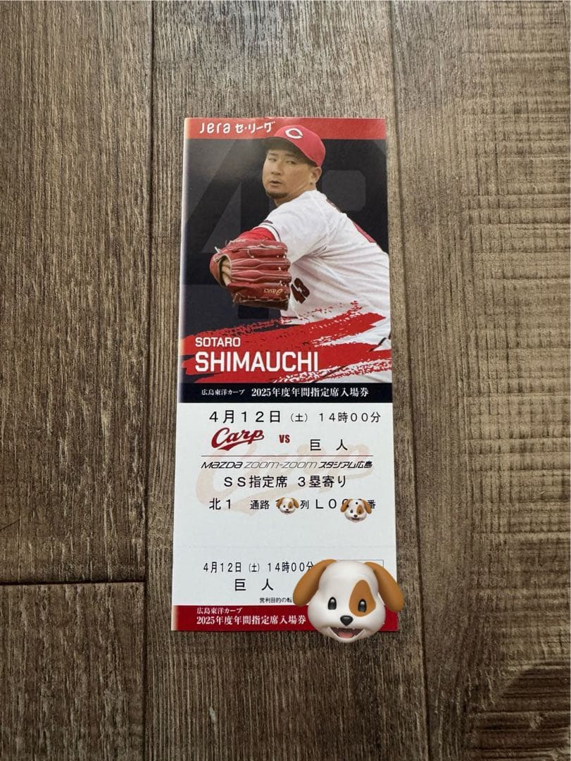 広島カープ 2025年4月12日土曜日 試合チケット 巨人戦 野球 チケット