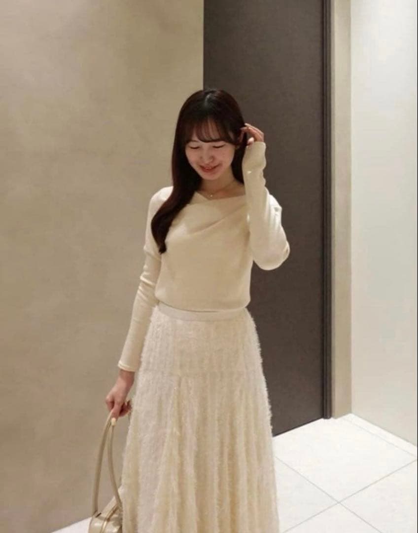 COCO DEAL ラメ アシメネックオフショルダーカットソー ベージュ