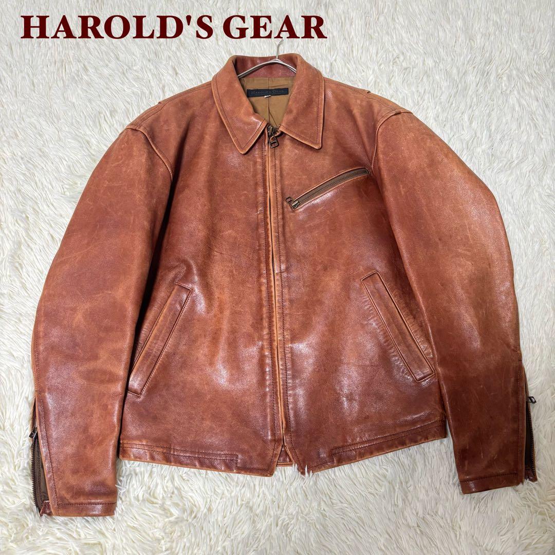 90's✨ハロルズギア ホースレザージャケット　馬革　シングルライダース　M 茶 中古・古着通販】HAROLDS GEAR (ハロルズギア) ホースハイド シングル