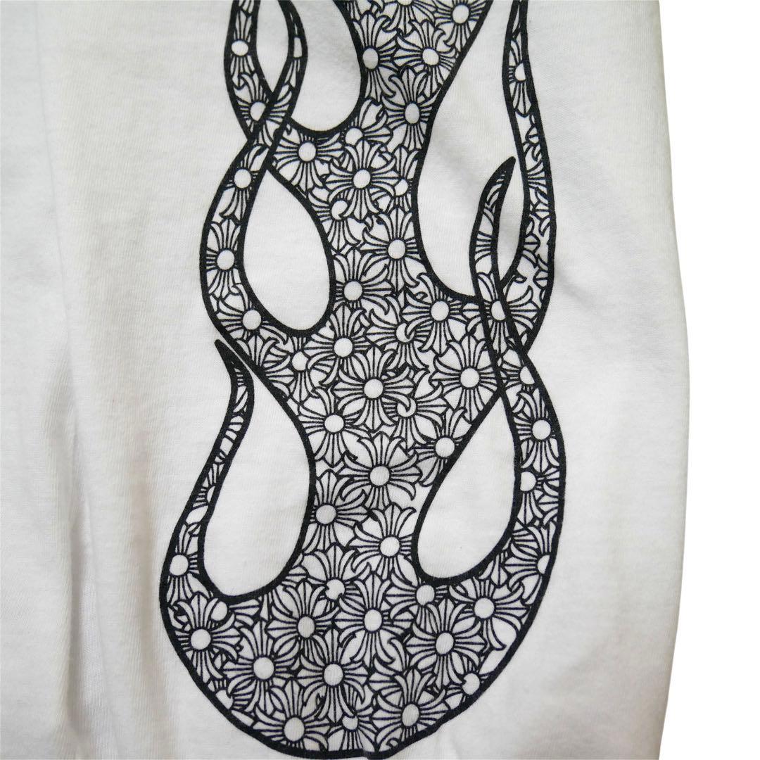 鑑定済み 極美品 クロムハーツ ファイヤーパターン クロス ロンT 白 L