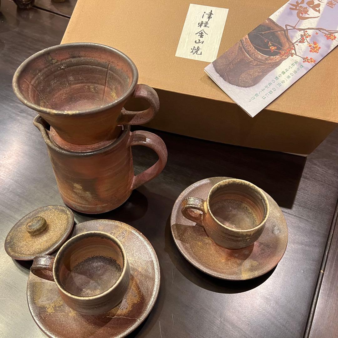 【おうちカフェ】 金山焼 コーヒードリッパー＆ポット・コーヒーカップ２客　新品！ ドリッパー/津軽金山焼 金山焼 陶器 コーヒー ドリッパー おしゃれ