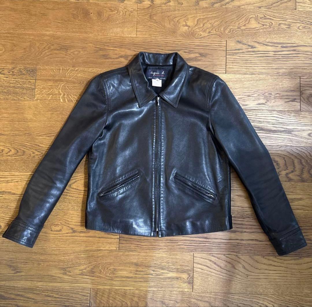 希少】agnes b. レザージャケット size2 短丈 ダークブラウン - メルカリ