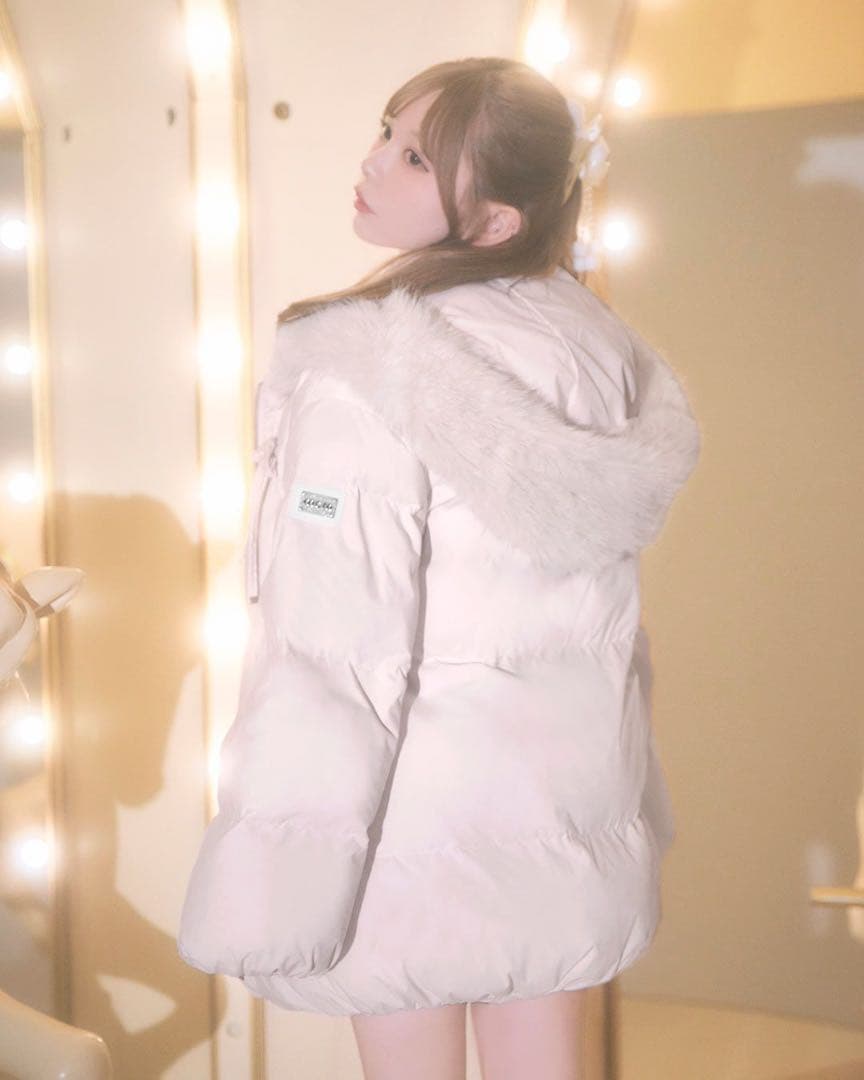 ミシェルマカロン ファーフードリボンダウンコート XS ピンク - メルカリ