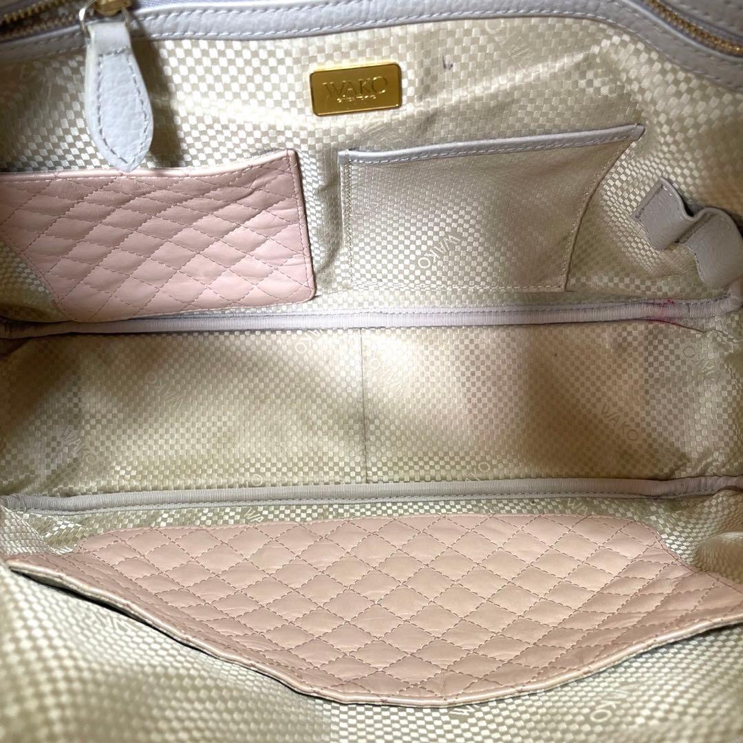 良品】WAKO 銀座和光 WSシリーズ シボ革 グレー レザー ハンドバッグ