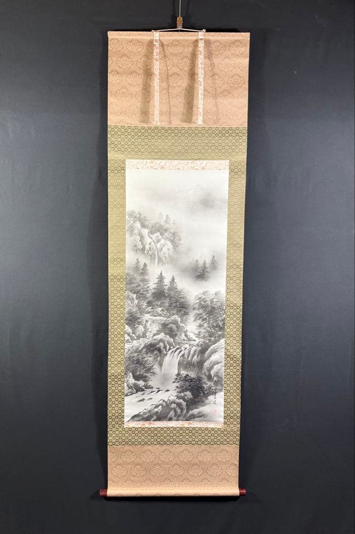 K63 青治 「水墨山水」 掛軸 日本画 絹本 合わせ箱 - メルカリ