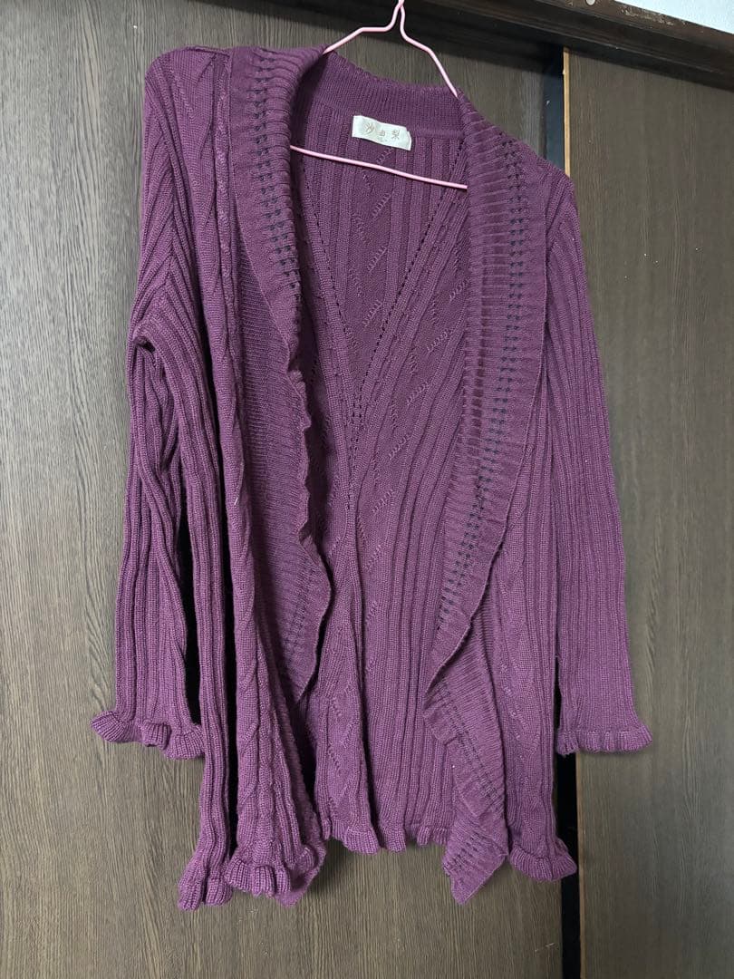 パープルリブ編みカーディガン L - メルカリ
