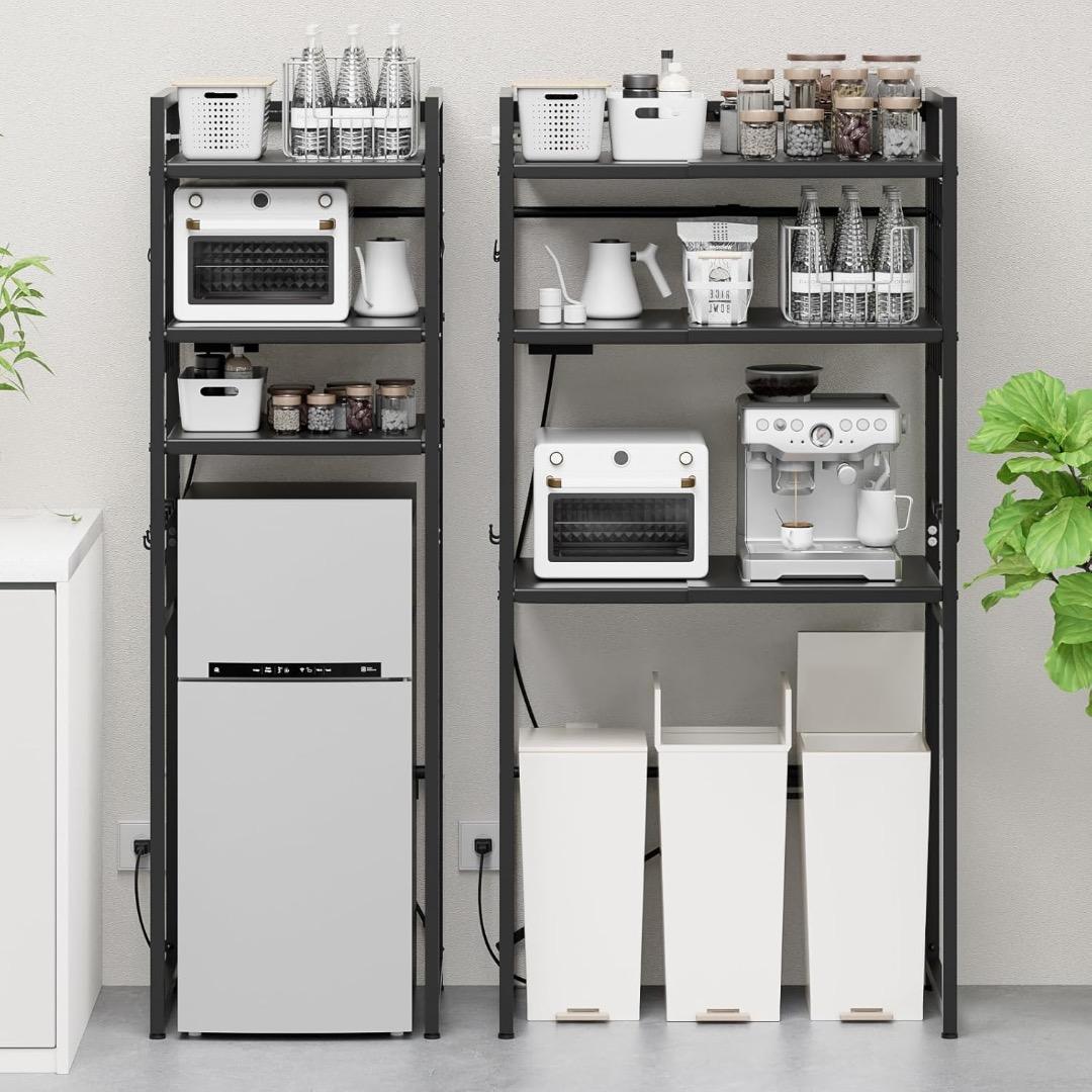 ✨早い者勝ち✨ゴミ箱上ラック 冷蔵庫上 幅50～80cm伸縮可・2口コンセント付 ゴミ箱上ラック 冷蔵庫上ラック 【幅50〜80cm伸縮可・2口コンセント