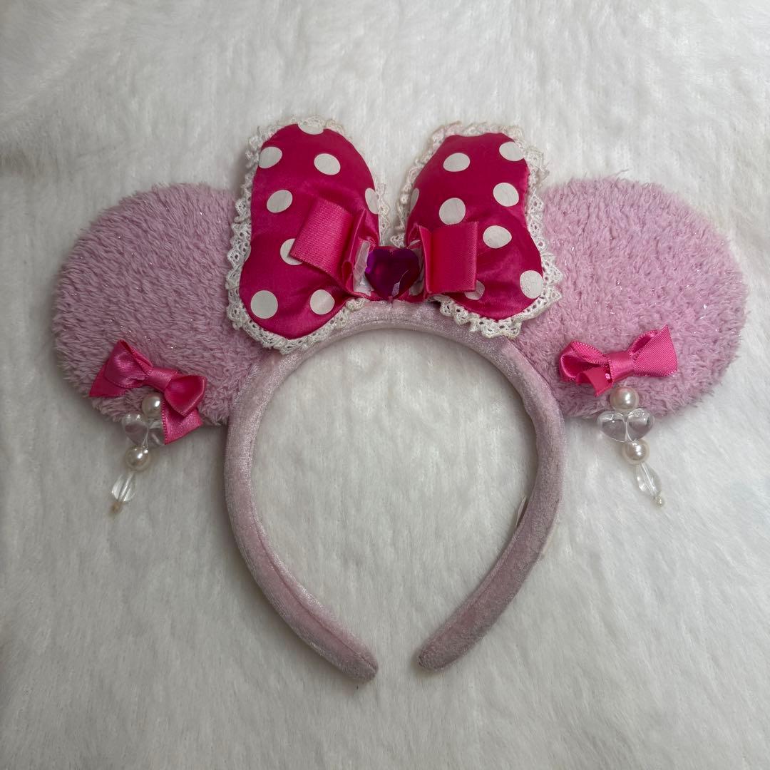 ディズニー カチューシャ ピンク イヤリング リボン ドット - メルカリ
