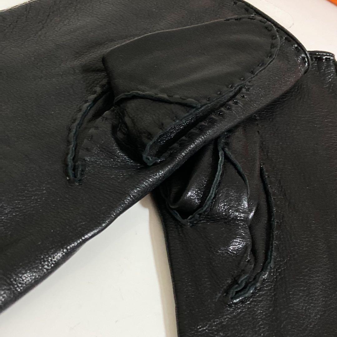 エルメス HERMES ラムスキン セリエボタン グローブ ブラック サイズ9