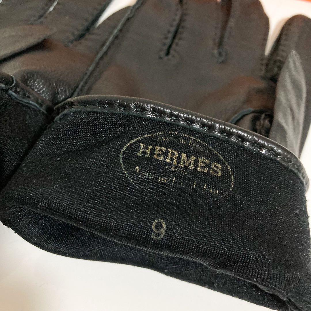 エルメス HERMES ラムスキン セリエボタン グローブ ブラック サイズ9
