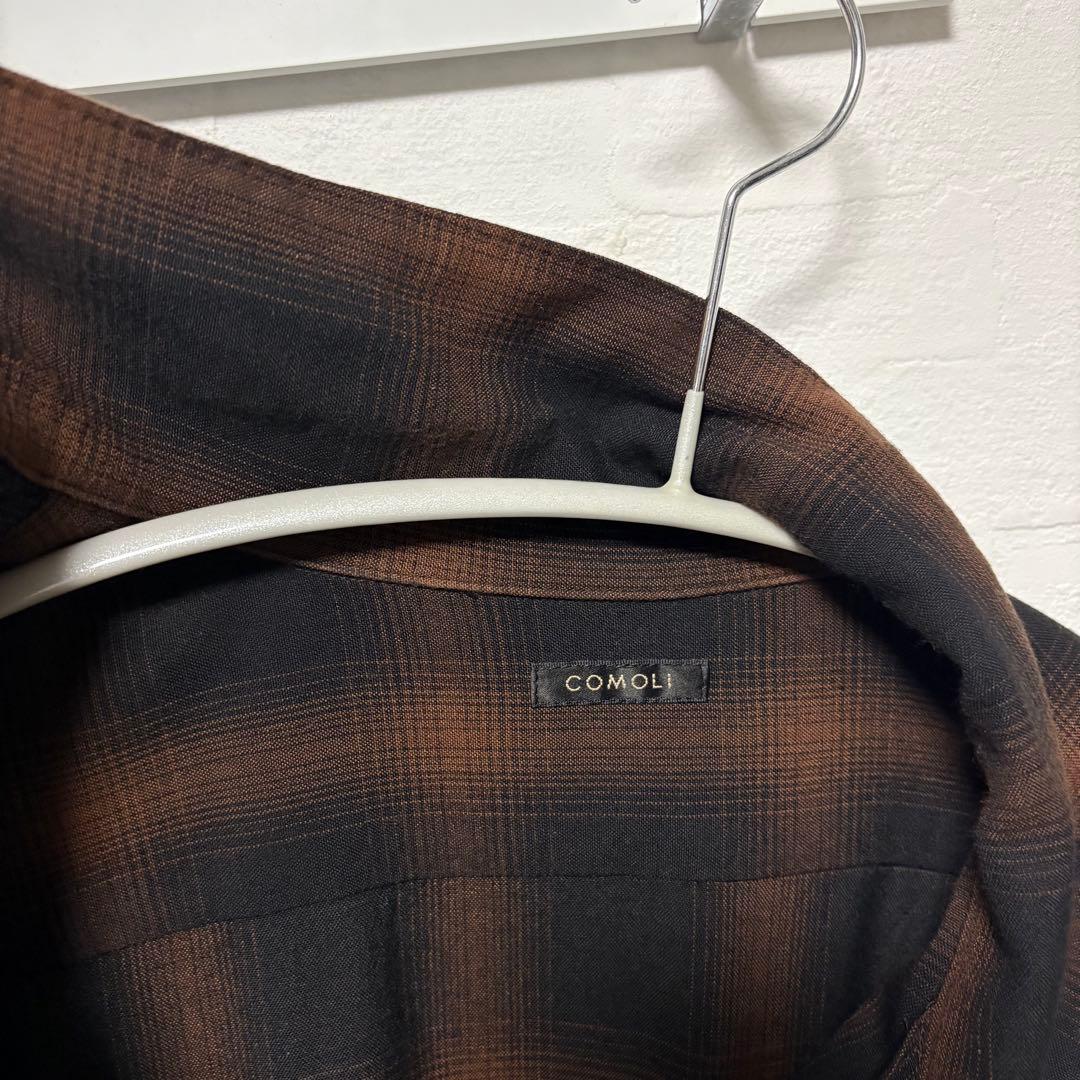 comoli レーヨンオープンカラーシャツ 24aw ブラウンチェック サイズ3