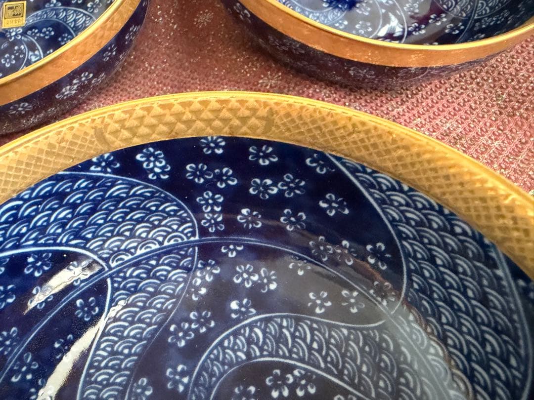 庫山窯 前畑陶器 染付金彩 金祥瑞 5客 深鉢