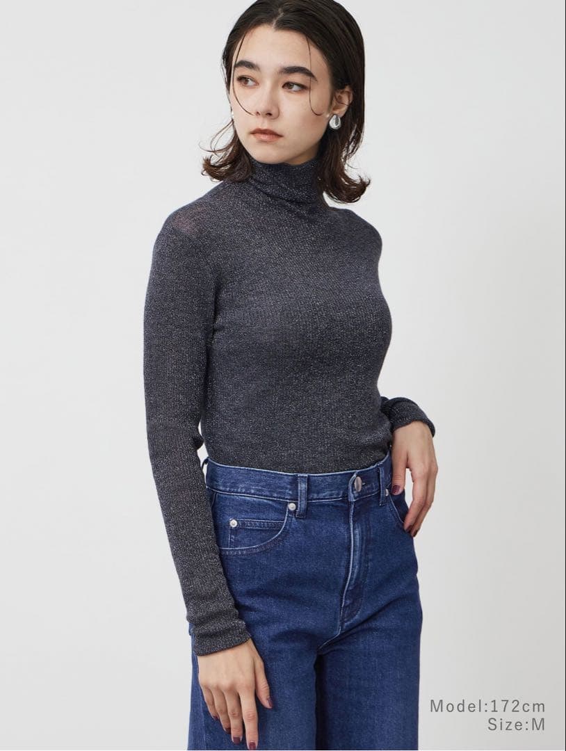 新品未使用】PLST ラメシアーリブタートルネックセーター ダークグレー