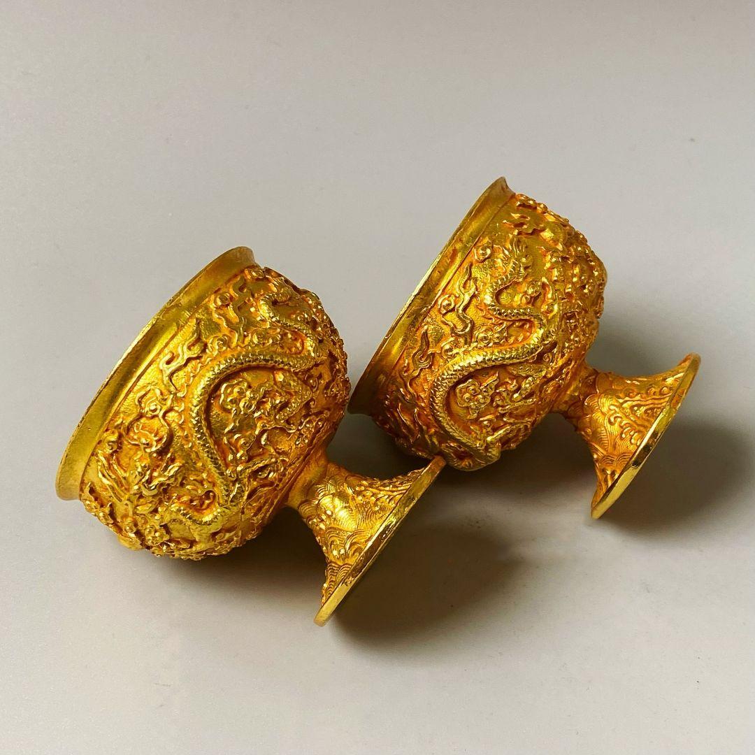 清乾隆双龍戯珠杯 貢杯 竜杯 装飾品 現代工芸品