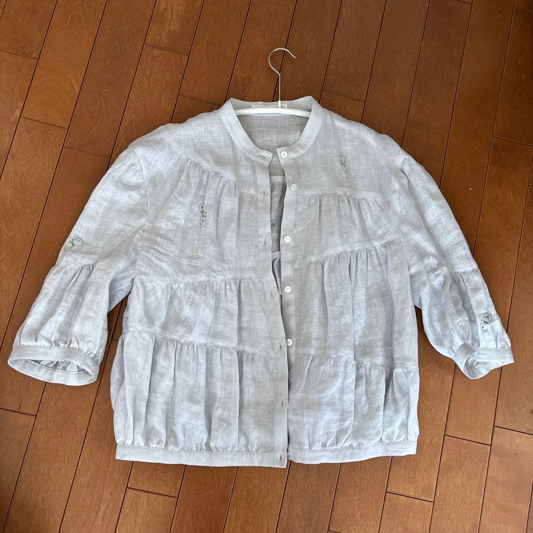 ミナペルホネンchoucho リネンギャザーブラウス36 light gray