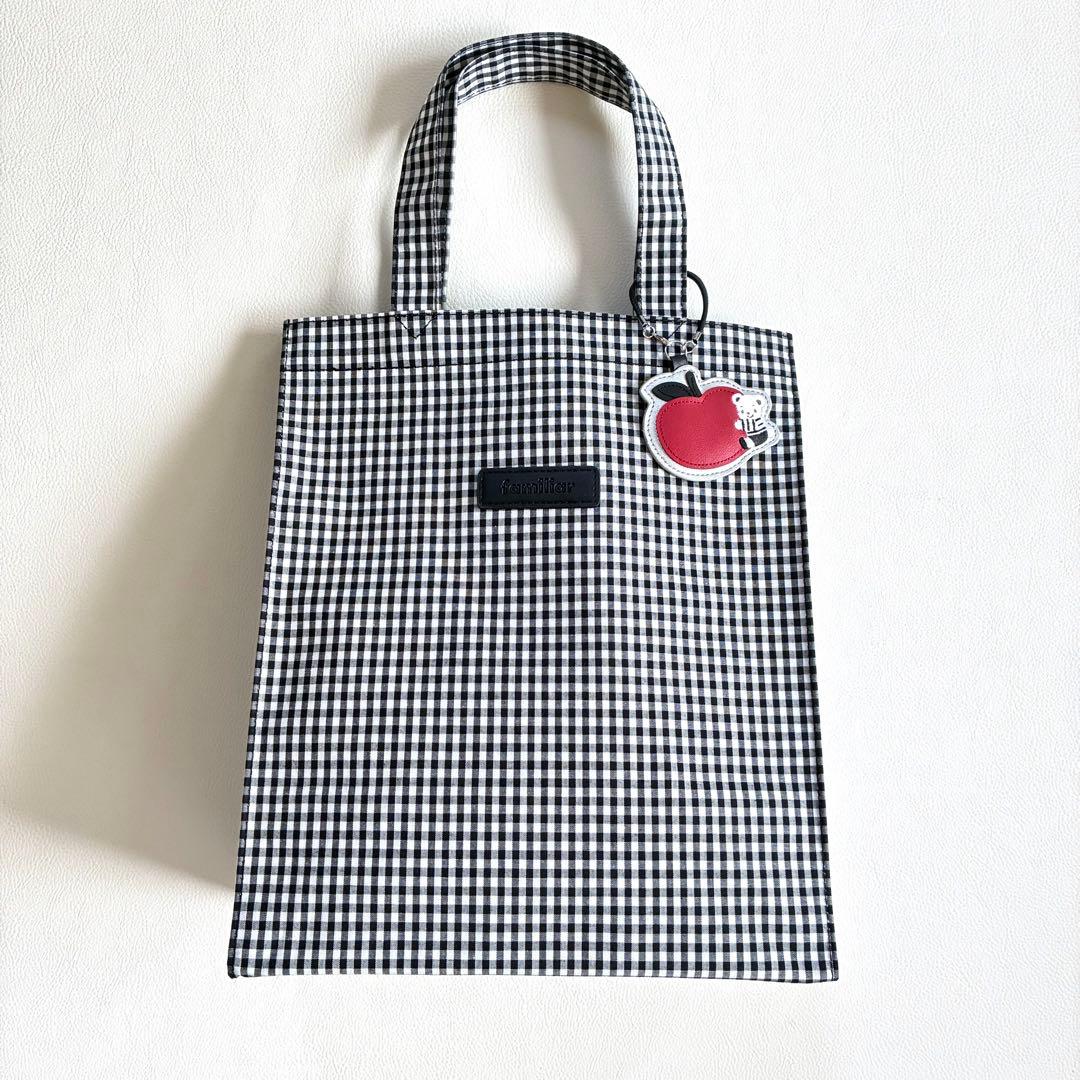 ◇新品未使用◇ファミリア◇ギンガムチェックトートバッグ◇白黒