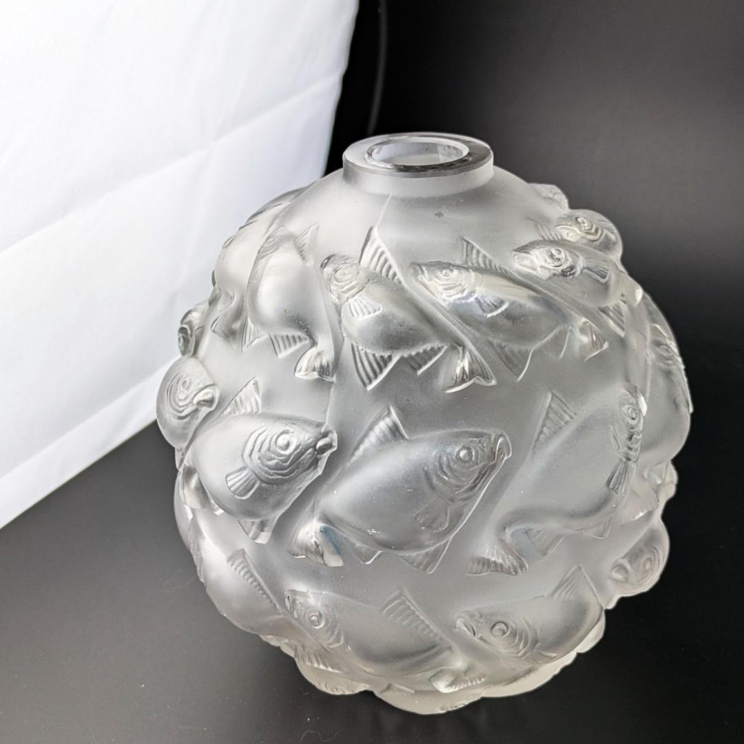 希少なアールデコ☆ルネ・ラリック カマレ 魚群文球形花瓶フロスト14