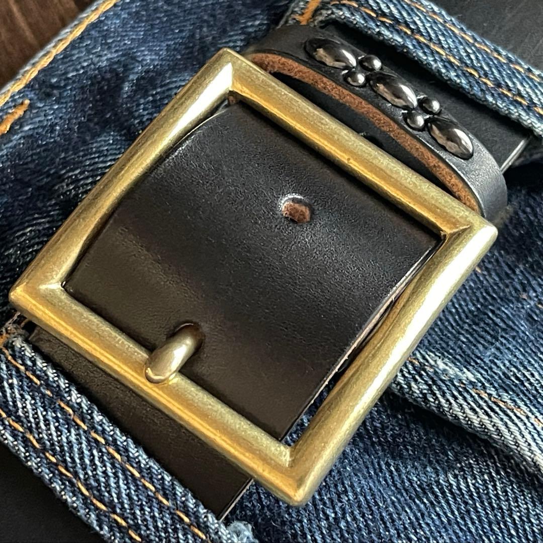 アウトレット品スタッズギャリソンベルト サドルレザー真鍮4cmHTC