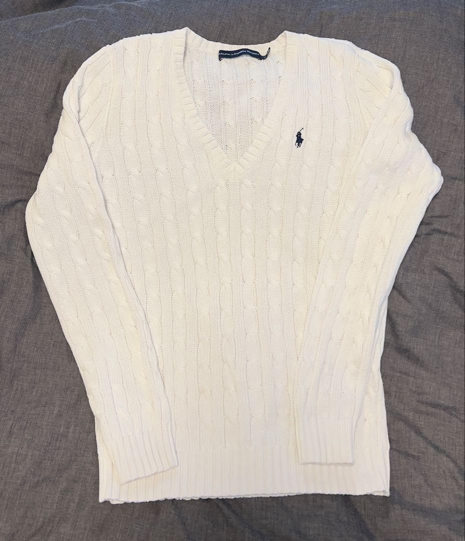 Ralph Lauren Sport ホワイト Vネック セーター - メルカリ