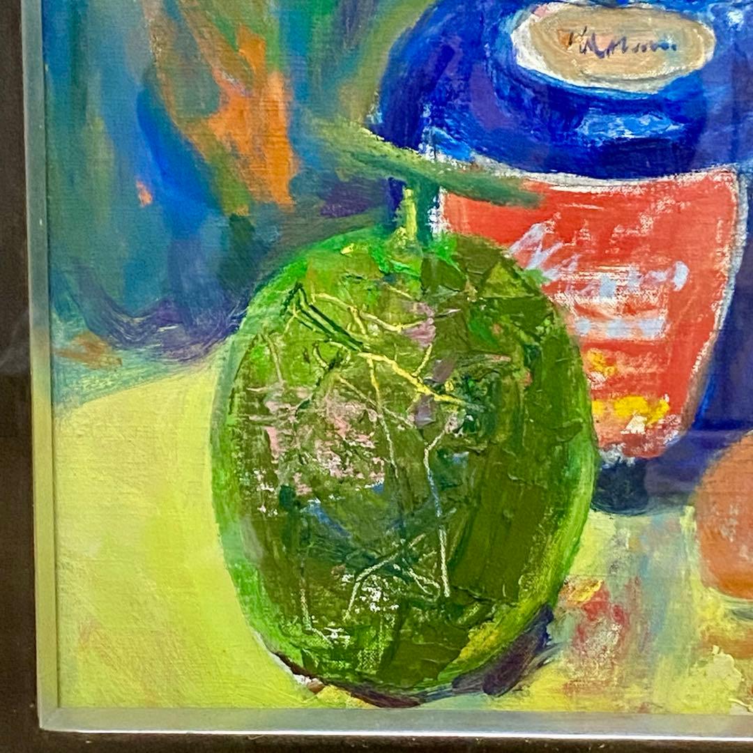 山岡恒ニ 『メロンとビン』 油絵 絵画 F6 独立須田賞 サイン入り