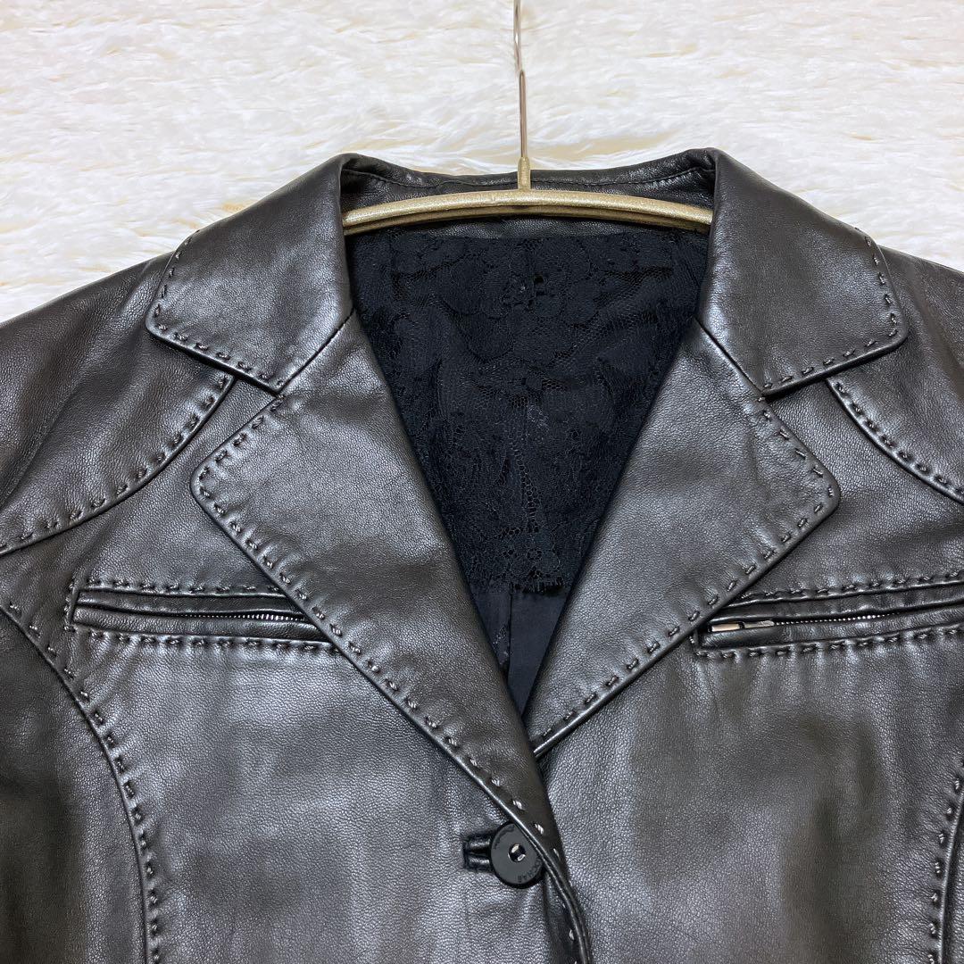 美品】ROCHAS シープスキン レザージャケット レース 濃茶 Mサイズ