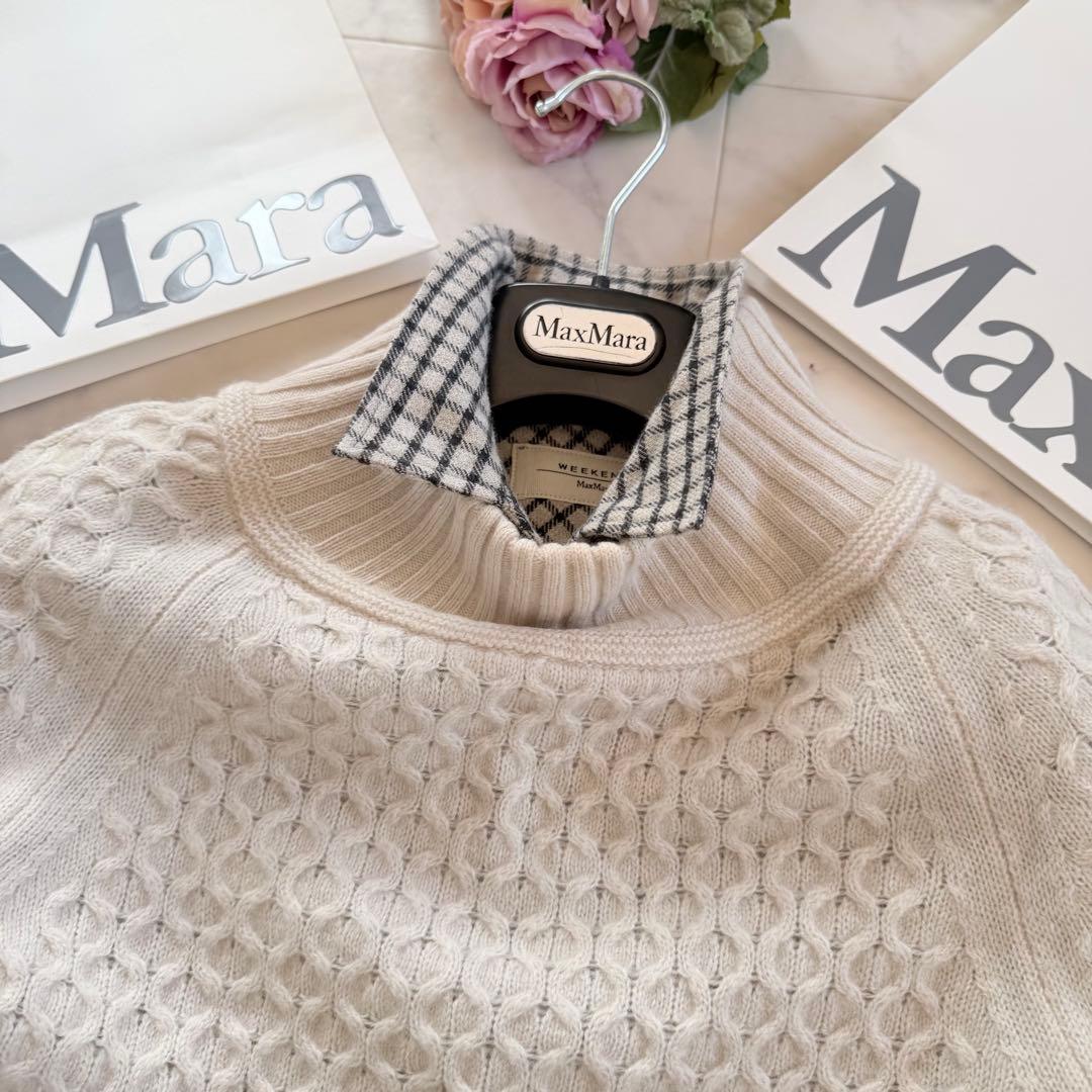 美品☆マックスマーラ バージンウールケーブルニットセーター チェック