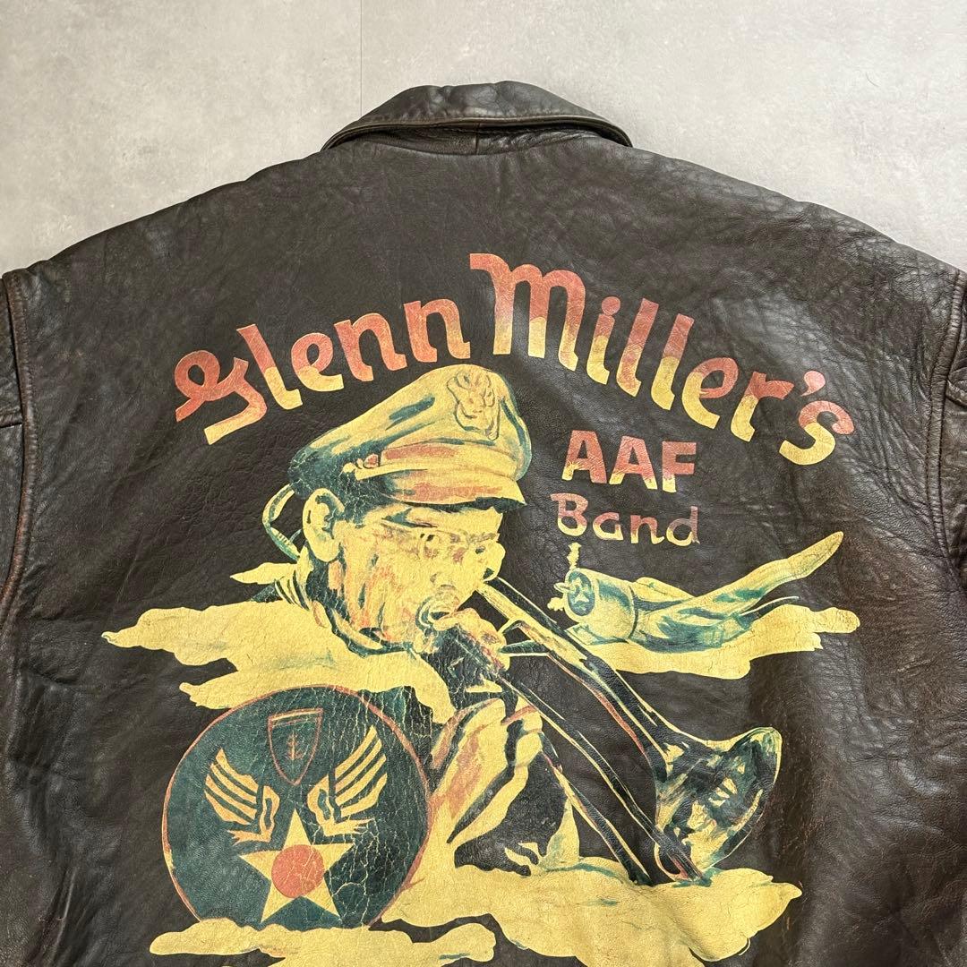 AVIREX A-2 レザージャケット グレンミラー バックプリント M 茶色