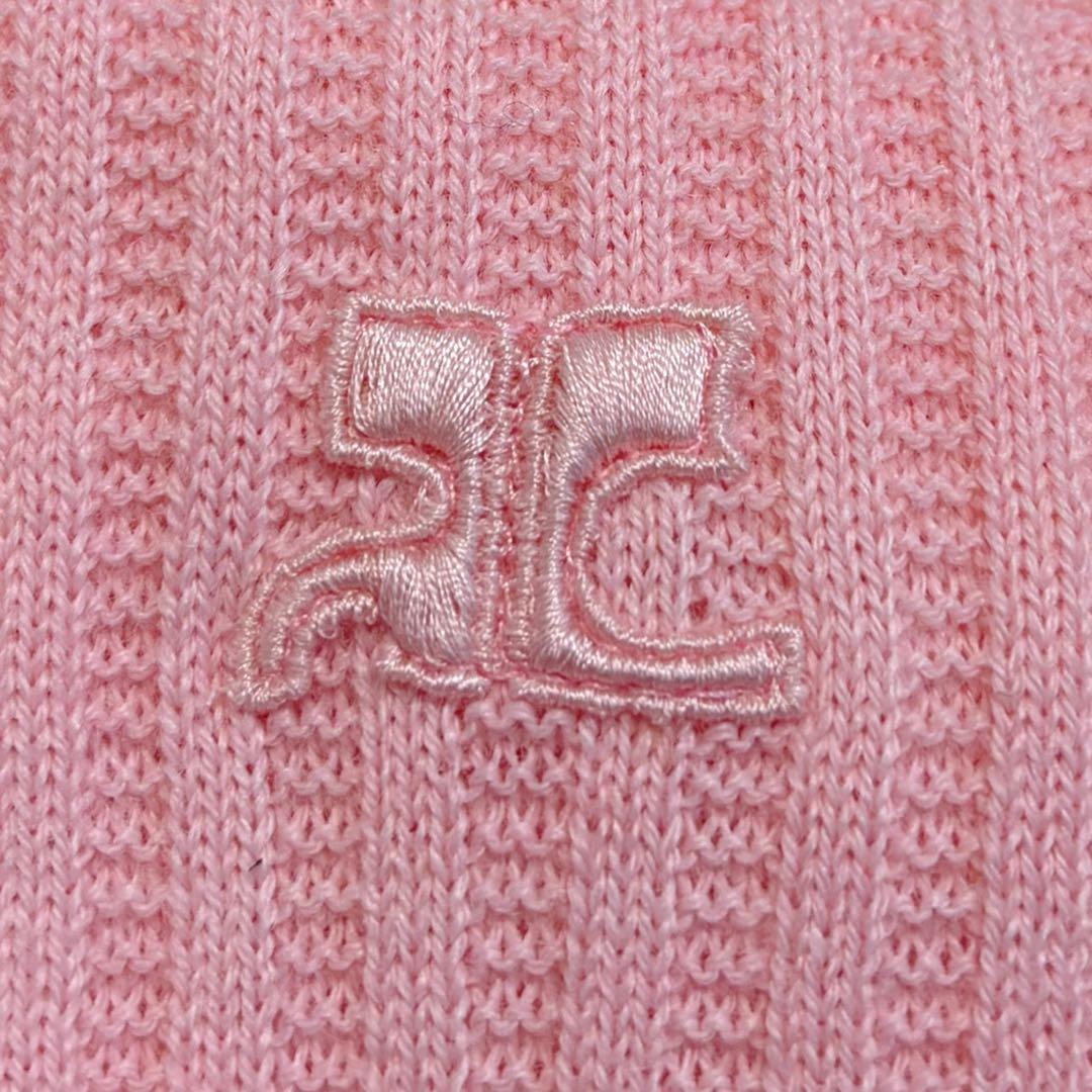 未使用 courreges クレージュ ロゴ刺繍 リブニット フランス製 ピンク