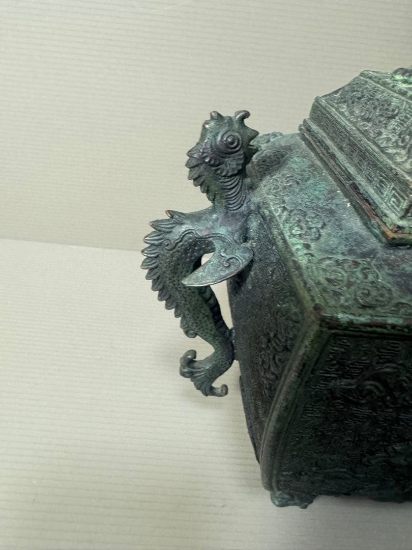 2136 高岡銅器 米田秀保造 獅子摘 龍鳳凰紋 四つ足 香炉