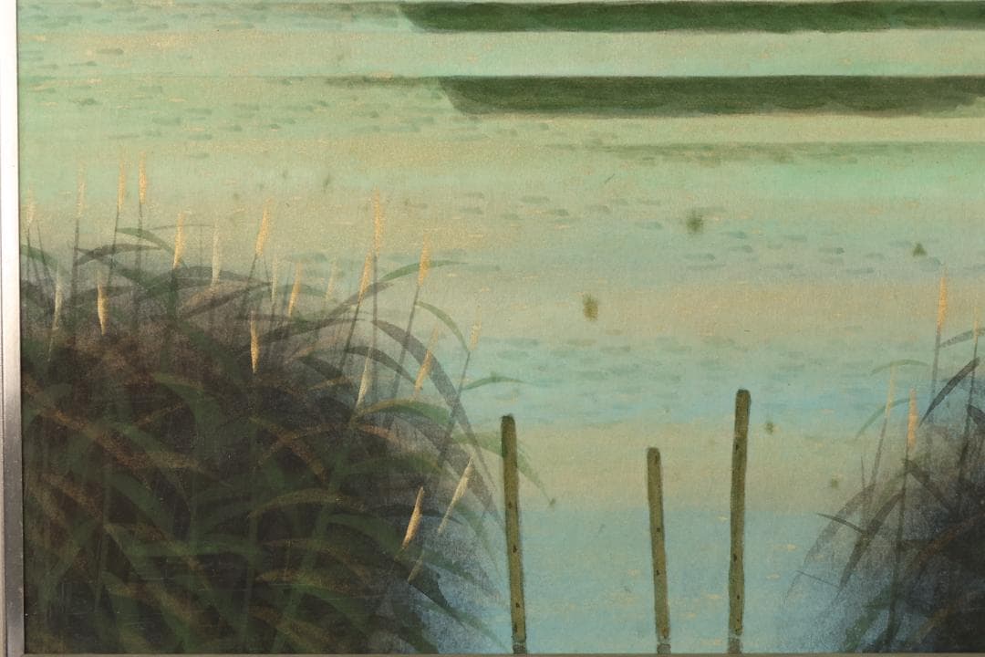 真作】 樋口辰志 「 朝爽（竹生島） 」 6号 日本画 共シール BK096