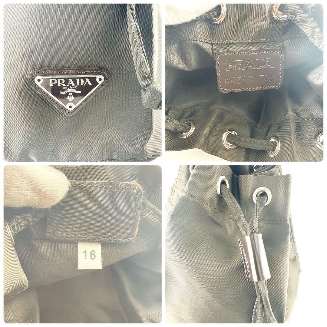 PRADA ナイロン 巾着ポーチ 三角ロゴ カーキ ブラウン MV369 - メルカリ
