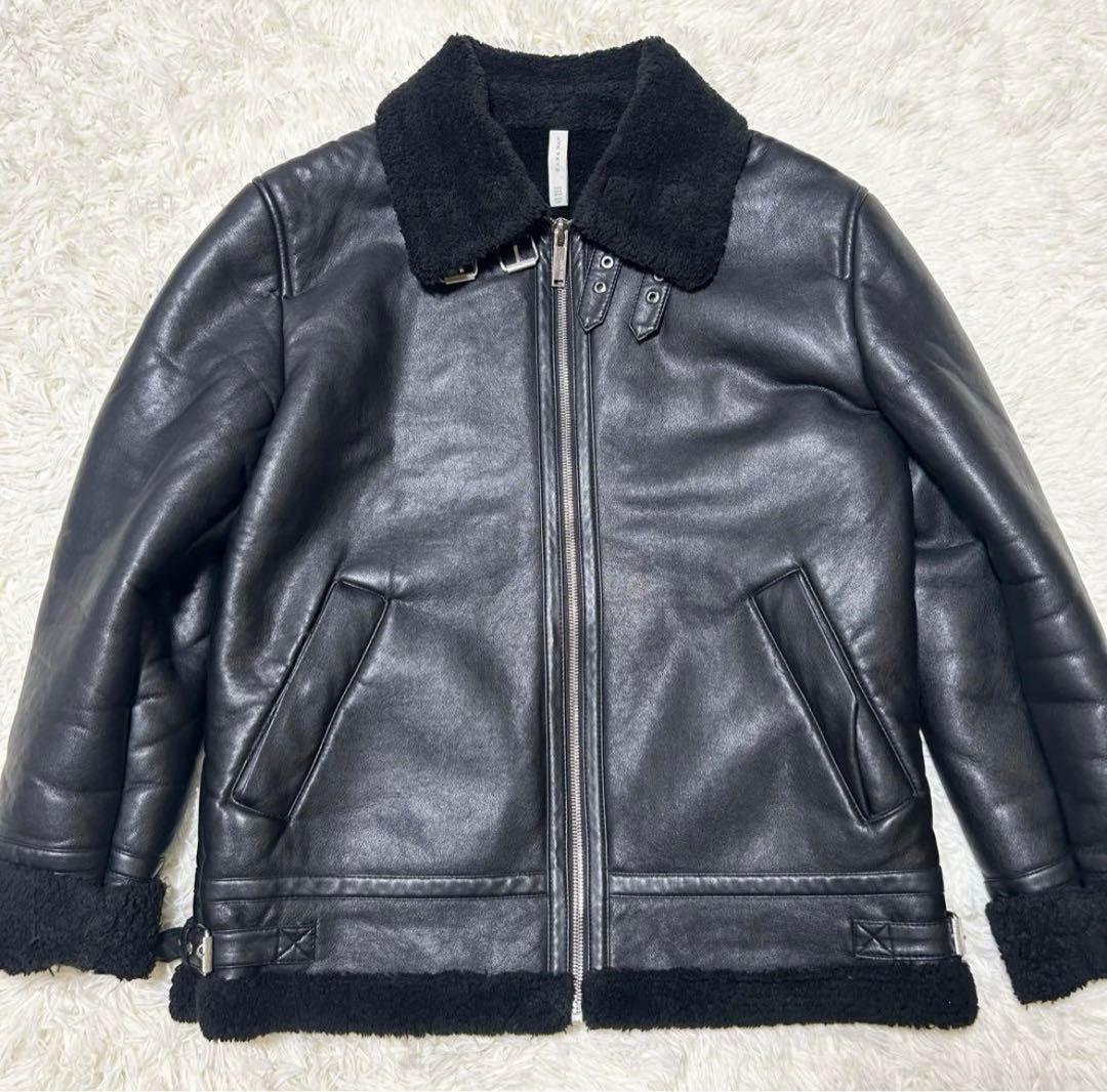 希少 XLサイズ ZARA ザラ フェイクムートン ボアジャケット ブラック