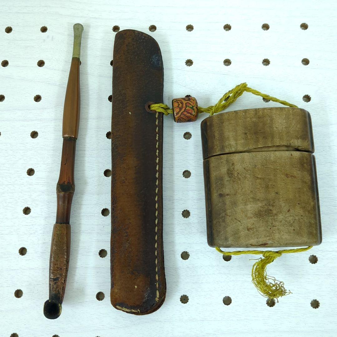 村田】刻印 煙管 羅宇竹 キセル 真鍮 竹 煙草入れ煙管入れ セット