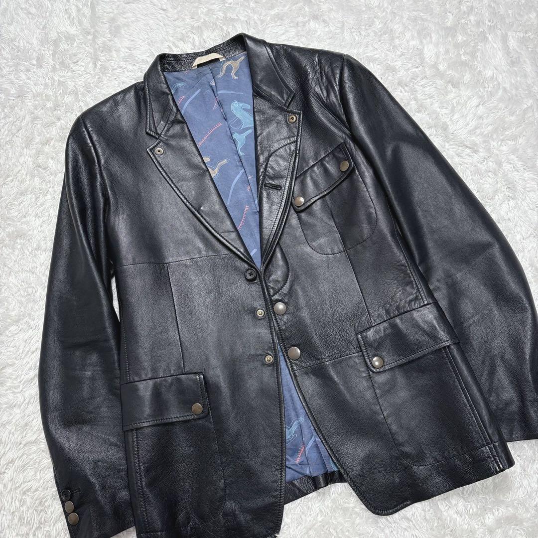 ポールスミスコレクション ラムレザー 2Way ジャケット 総柄裏地 羊革