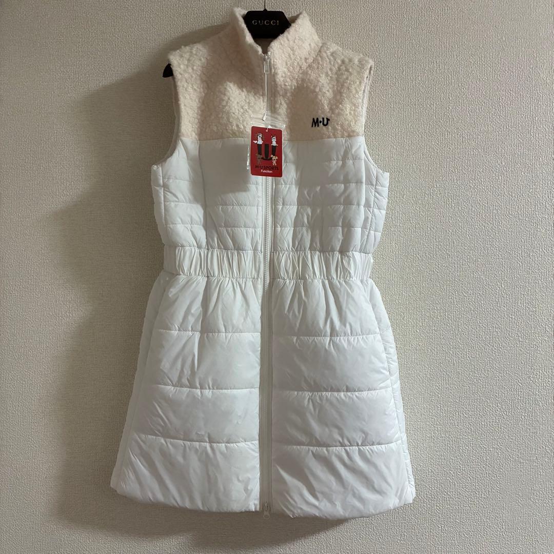 m.u sports ミエコウエサコ中綿ワンピース　ロングベストジレ40 ゴルフ MUスポーツ ミエコ ウエサコ 半袖ニットワンピ オーガニックコットン