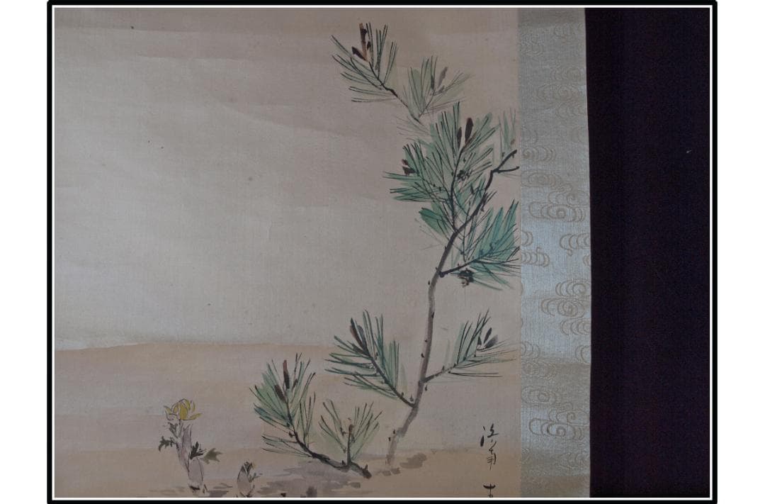 時代の掛軸　山水図肉筆保証　蔵整理不用品処理3　日本 X1042C15-1